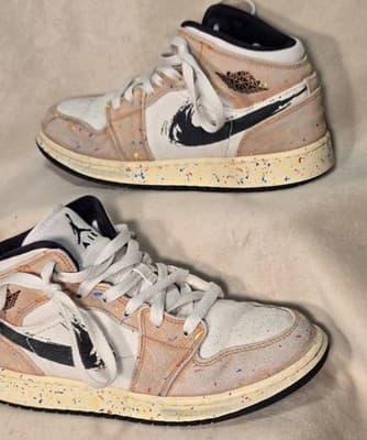 Air Jordans Multicolor Suede and Canvas Jordan 1 Mid SE Brushstroke Sneakers... - Thumbnail 4