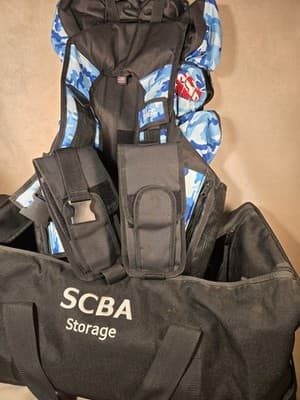 ​Vintage Snags BCD Blue Camo + SCBA Storage Bag - AS-IS REPAIR - ANDI/SSA Scuba - Image 1