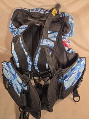 ​Vintage Snags BCD Blue Camo + SCBA Storage Bag - AS-IS REPAIR - ANDI/SSA Scuba - Thumbnail 7