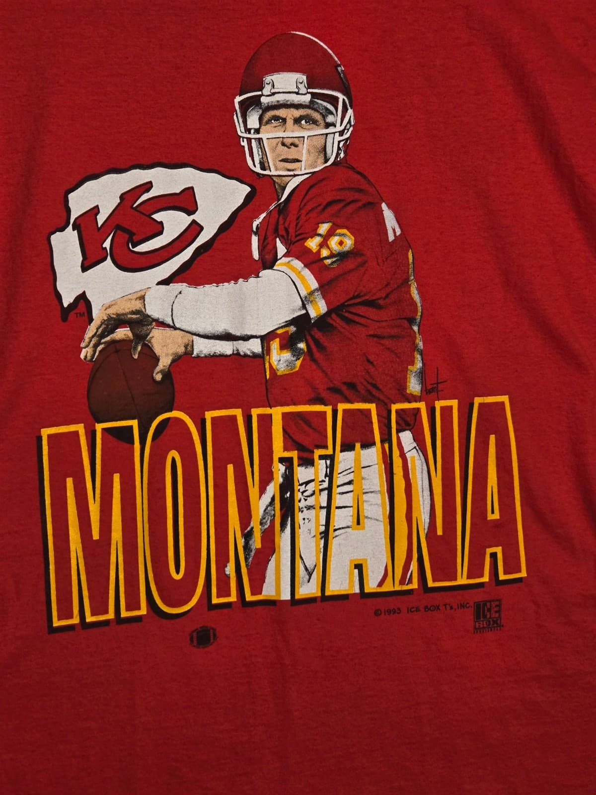 Vintage 90s Joe Montana Kansas City Chiefs T-Shirt Men's XL Fruit of the Loom US - Thumbnail 3