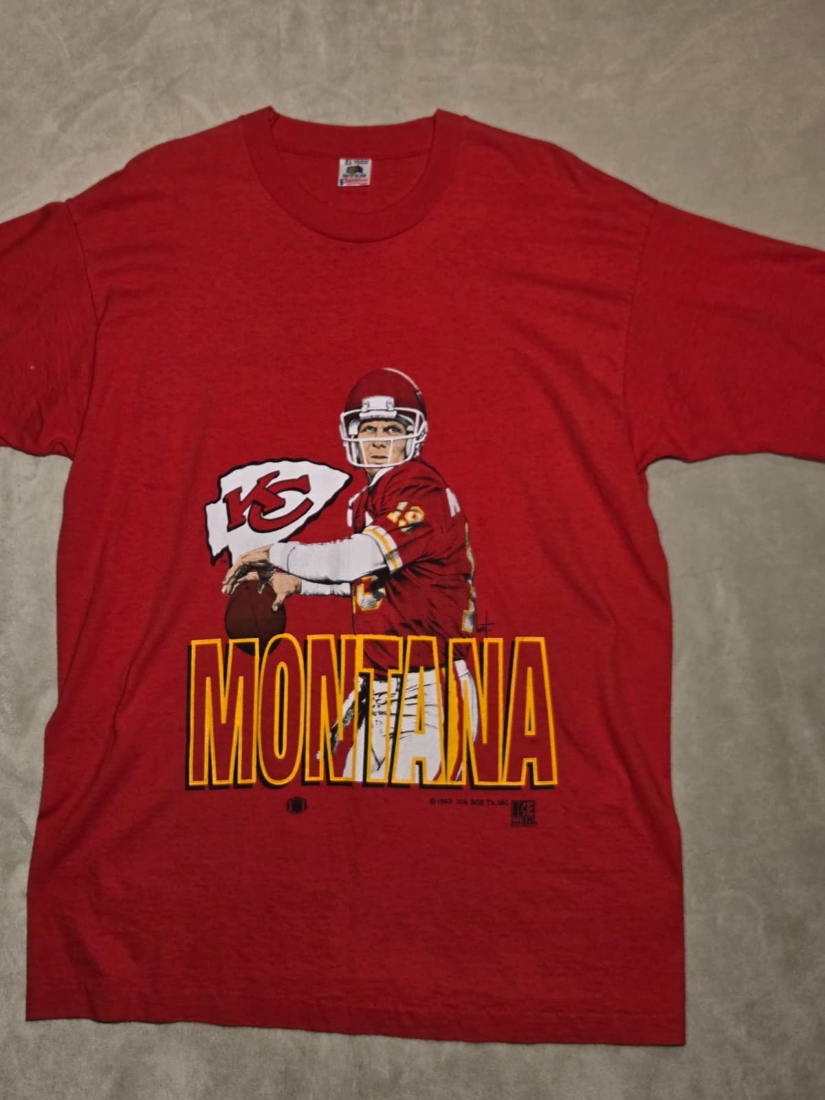 Vintage 90s Joe Montana Kansas City Chiefs T-Shirt Men's XL Fruit of the Loom US - Thumbnail 2