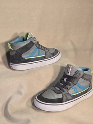 Air Walk Shoes High Top Boys Gray Leather Suede Green Lace Up Sneakers 3y - Image 1