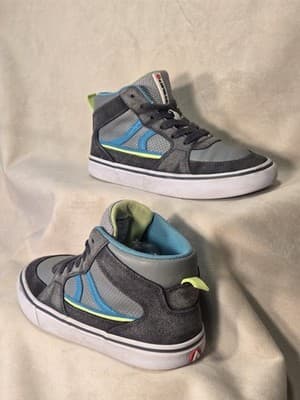 Air Walk Shoes High Top Boys Gray Leather Suede Green Lace Up Sneakers 3y - Thumbnail 2