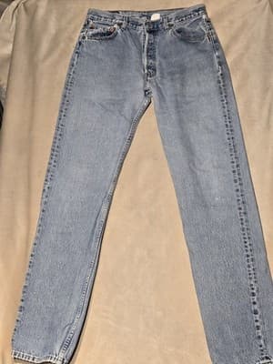 Vtg 90s Levi’s 501 Button Fly Jeans Made in USA |Mid Wash Straight Leg | 34 x 36 - Thumbnail 2