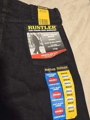 Vtg 80s Deadstock Rustler Jeans Made in USA | Rigid Denim Regular Fit | 36 x 32 - Thumbnail 2