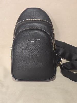 INICAT Small Sling Bag Crossbody Vegan Leather Fanny Pack CARBON BLACK - Thumbnail 2