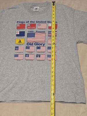 Vtg Old Glory 12 Flags T-Shirt | Gray American Flag Graphic | Military Style L - Thumbnail 4