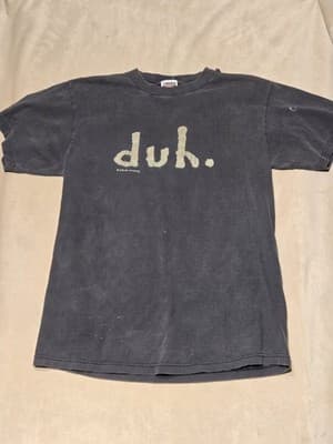 Vintage 90s Tultex Duh Graphic T-Shirt Black Single Stitch Made in USA Large - Image 1