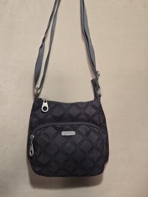 Baggallini Crossbody Purse Bag Travel Black & Dark Gray Geometric Print Small - Thumbnail 2