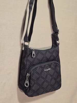 Baggallini Crossbody Purse Bag Travel Black & Dark Gray Geometric Print Small - Thumbnail 3