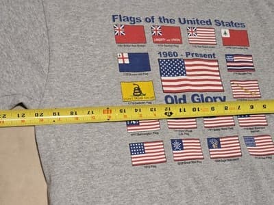 Vtg Old Glory 12 Flags T-Shirt | Gray American Flag Graphic | Military Style L - Thumbnail 5