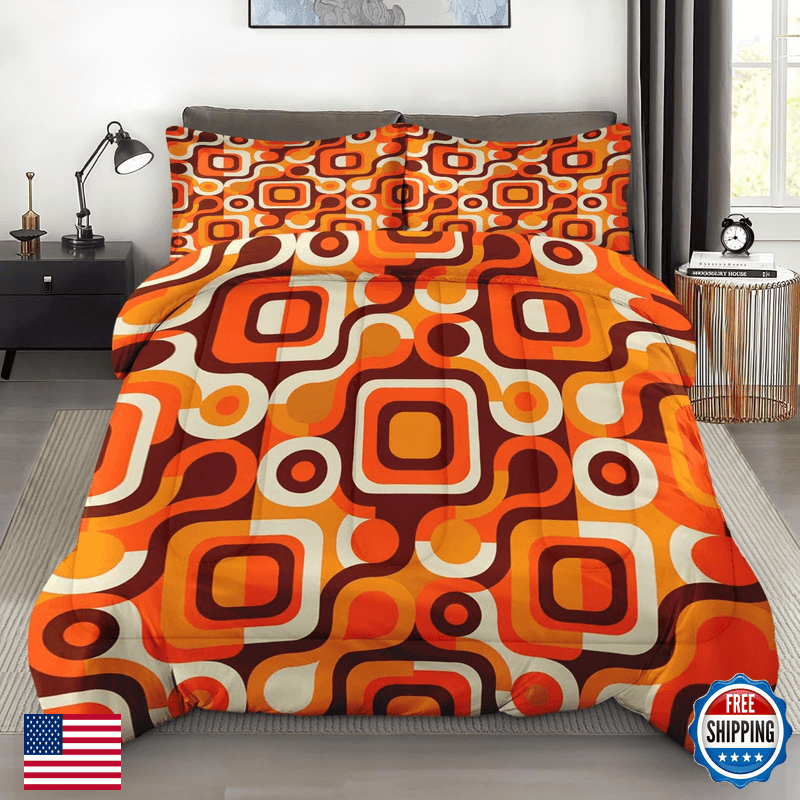 Pamnest Comforter Set Queen Size 70S Retro Orange Soft Bedding For Kids And - Image 1