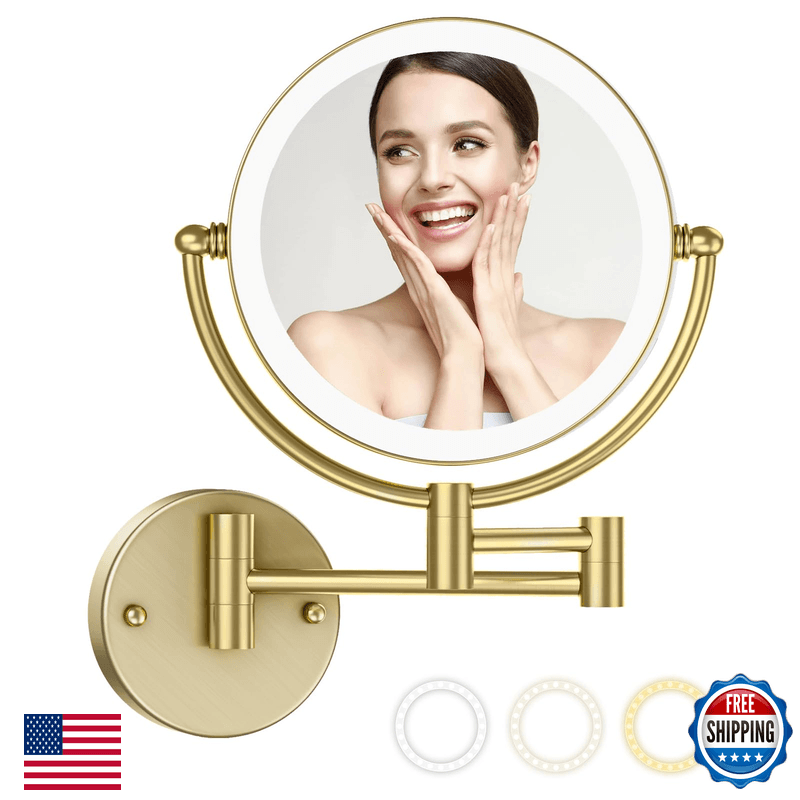 Ledoole Matte Gold Wall Mounted Makeup Mirror Lights And 10X Magnification 8 - Image 1