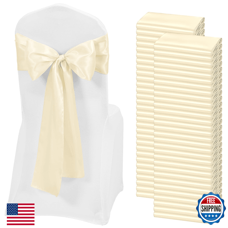 Rewomc 60 Pcs Ivory Satin Chair Sashes Ties Bows Designed Chairs Decorative - Image 1