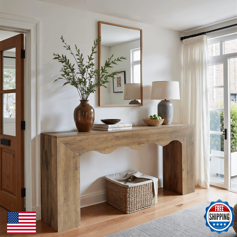 Tribesigns 63 Farmhouse Console Table Wooden Couch Table Behind Sofa Storage - Image 1