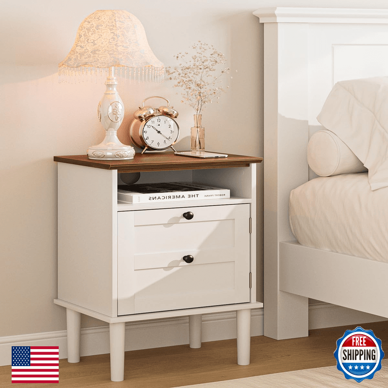Apetaccat Nightstand Boho Night Stand 1 Drawer Modern Side Accent Table Open - Image 1
