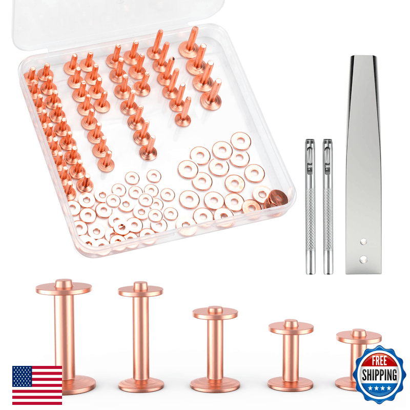 Funria 104Pcs Copper Rivets For Leather 5 Size Of Copper Rivets And Burrs - Image 1