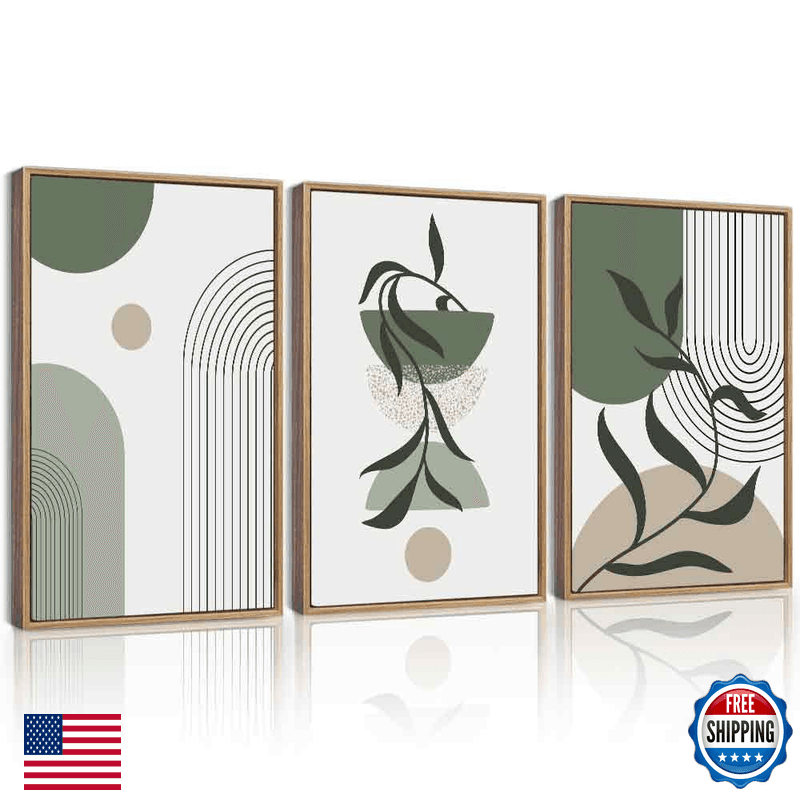 Kuvioke Boho Wall Art Framed Botanical Modern Plants Wall Printing Green - Image 1