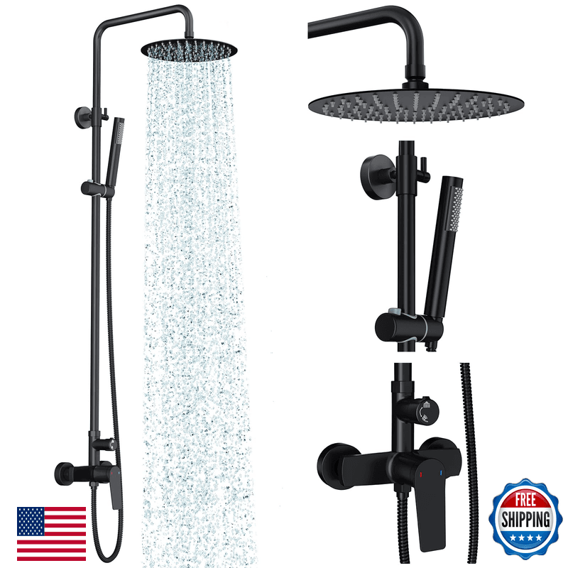 Rainsworth Outdoor Shower Kit Matte Black - Single Handle Brass Valve 10 Inch - Image 1