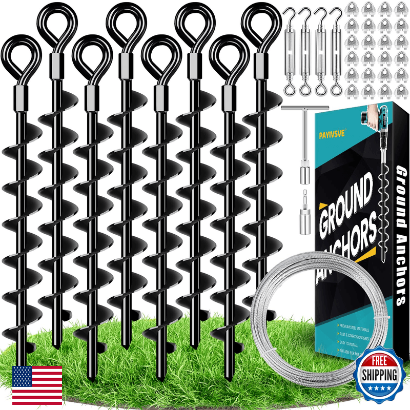 Payivsve Ground Anchors Shed Anchors Kit 1/8 Galvanized Cable And Turnbuckles - Image 1