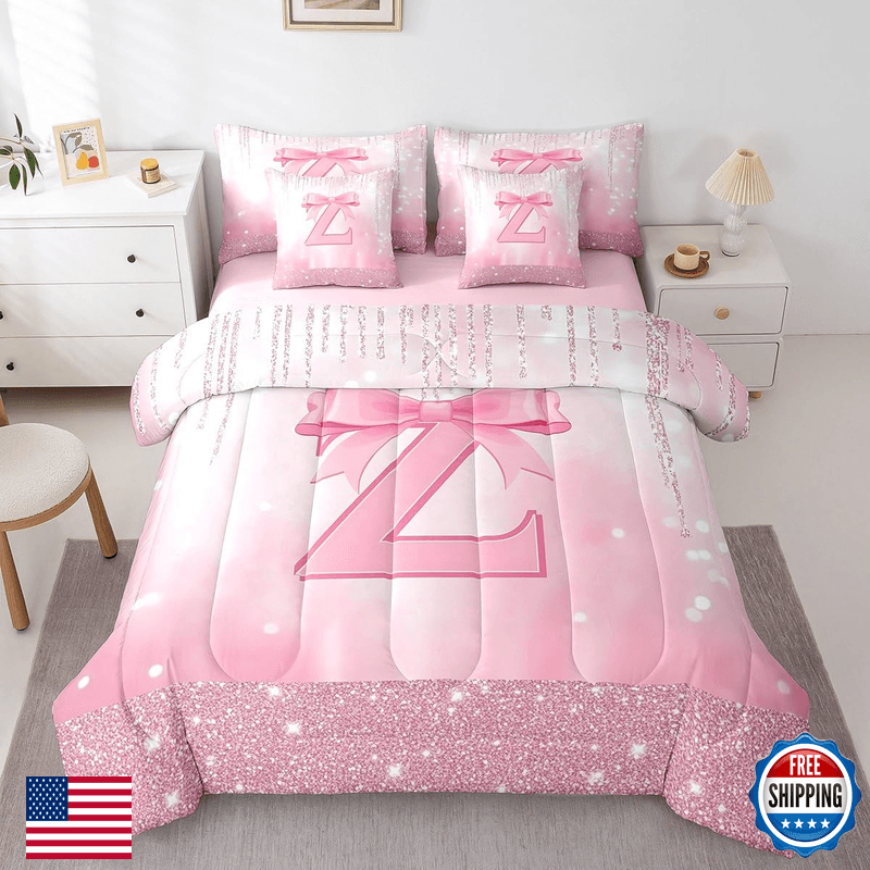 Feelyou Boys Girls Pink Bowknot 7 Pieces Bedding Set Queen Size Personalized - Image 1