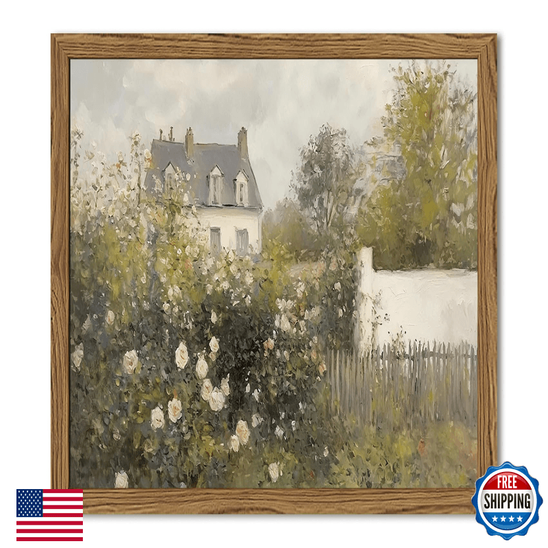 Wgtuwy Framed Vintage Wall Art Cottage Rose Garden Landscape Pictures Wall - Image 1