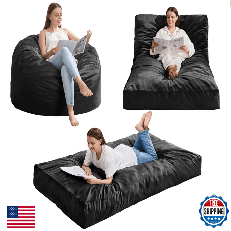 Hobestluk Giant Bean Bag Chair Bed For Adults Large Bean Bags High-Density Foam - Image 1