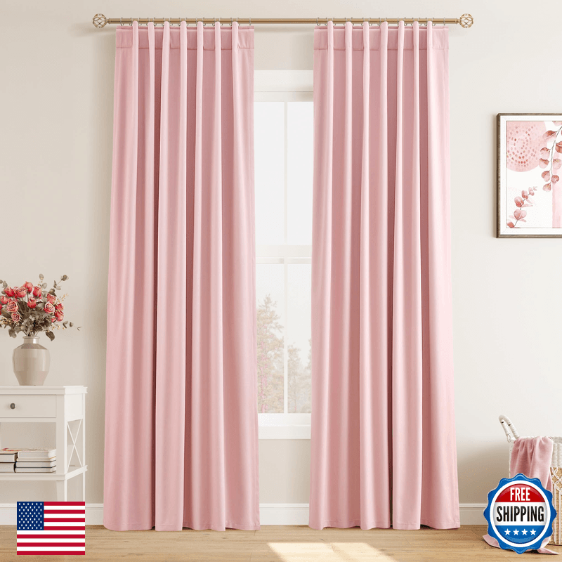 Joywell 100 Blackout Linen Curtains 84 Inch Long For Girls Bedroom Nursery Pink - Image 1
