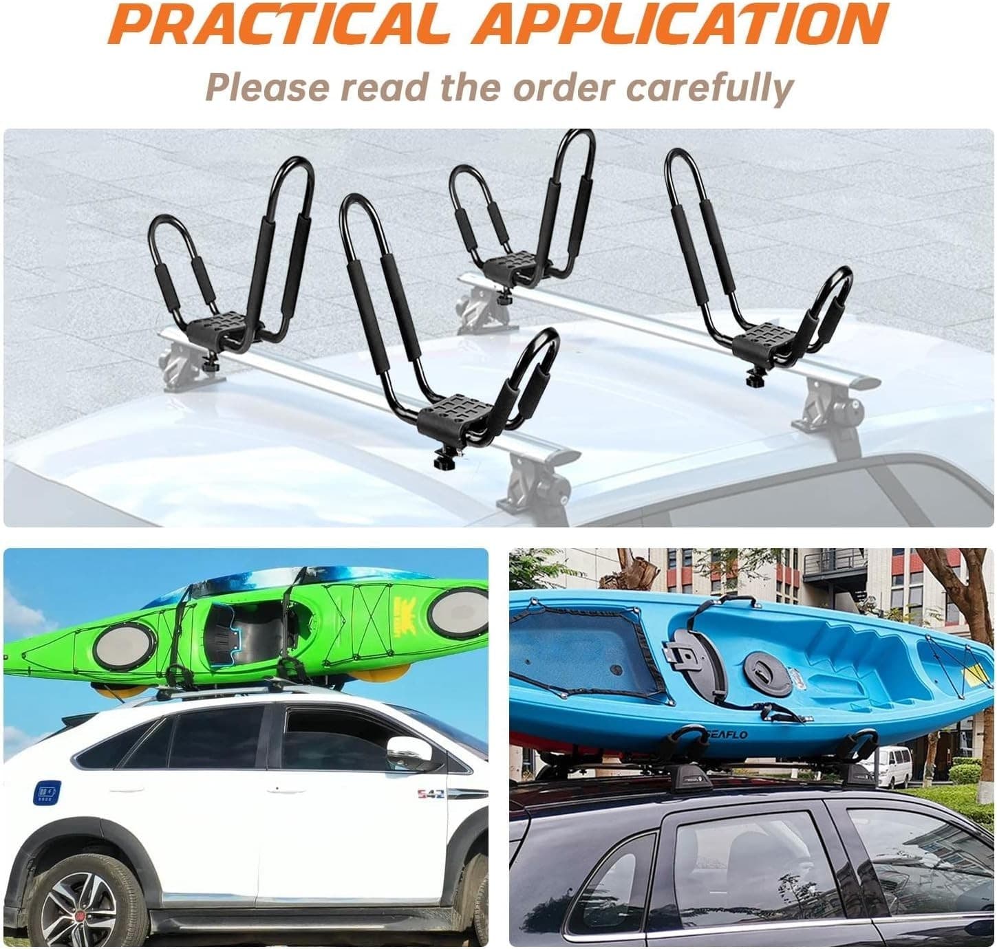 Kayak Roof Rack, 2 Pair J-Bar Roof Rack with 4 Ropes. Heavy Duty Kayak Roof Carr - Thumbnail 2