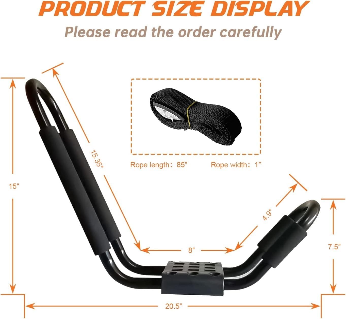 Kayak Roof Rack, 2 Pair J-Bar Roof Rack with 4 Ropes. Heavy Duty Kayak Roof Carr - Thumbnail 3