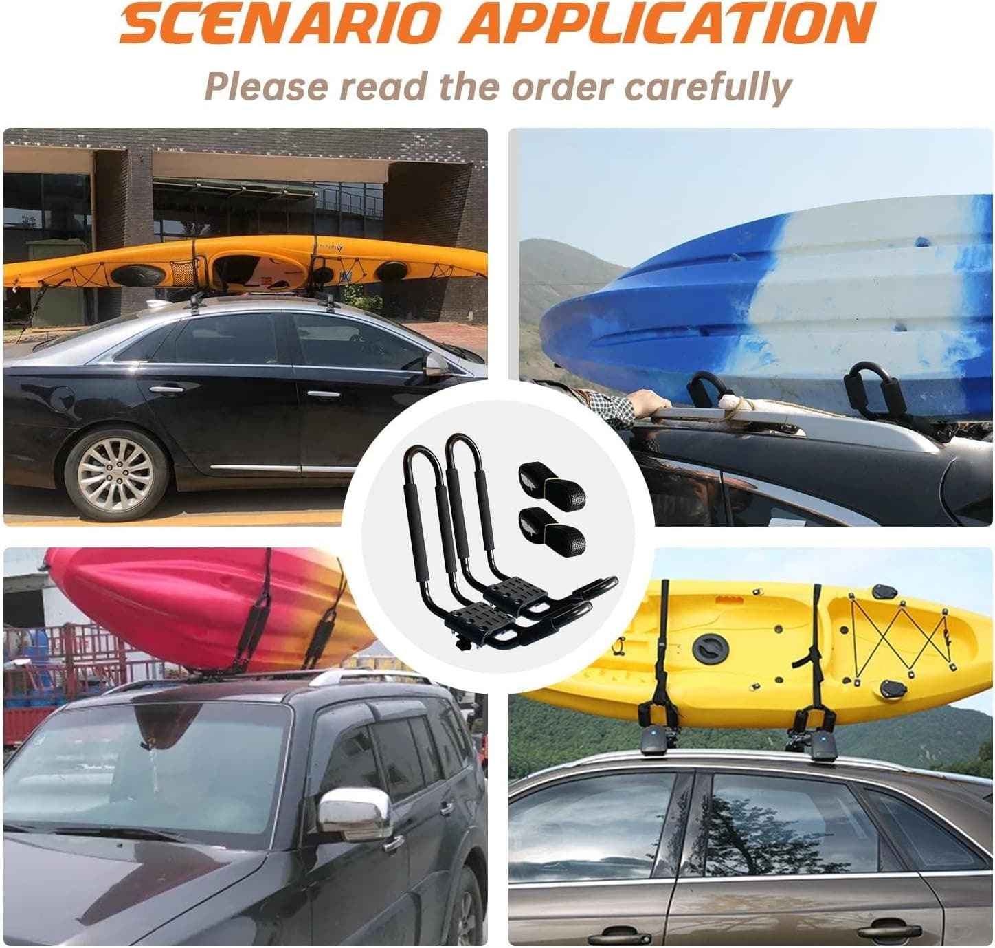 Kayak Roof Rack, 2 Pair J-Bar Roof Rack with 4 Ropes. Heavy Duty Kayak Roof Carr - Thumbnail 7