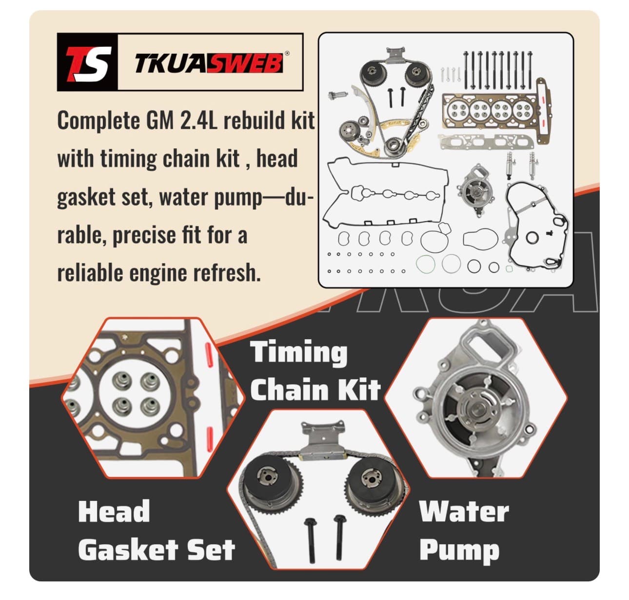 Head Gasket Set & Timing Chain Kit & Water Pump Fit For Buick Regal Verano LaCrosse Chevrolet Equinox Captiva Sport Malibu Impala GMC Terrain 2.4 L4 2010-2017 9-4201S HS26517PT 12630084 - Thumbnail 4