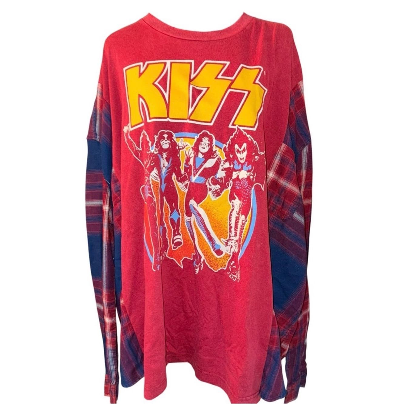 Reworked Upcycled KISS Tshirt Flannel - Image 1