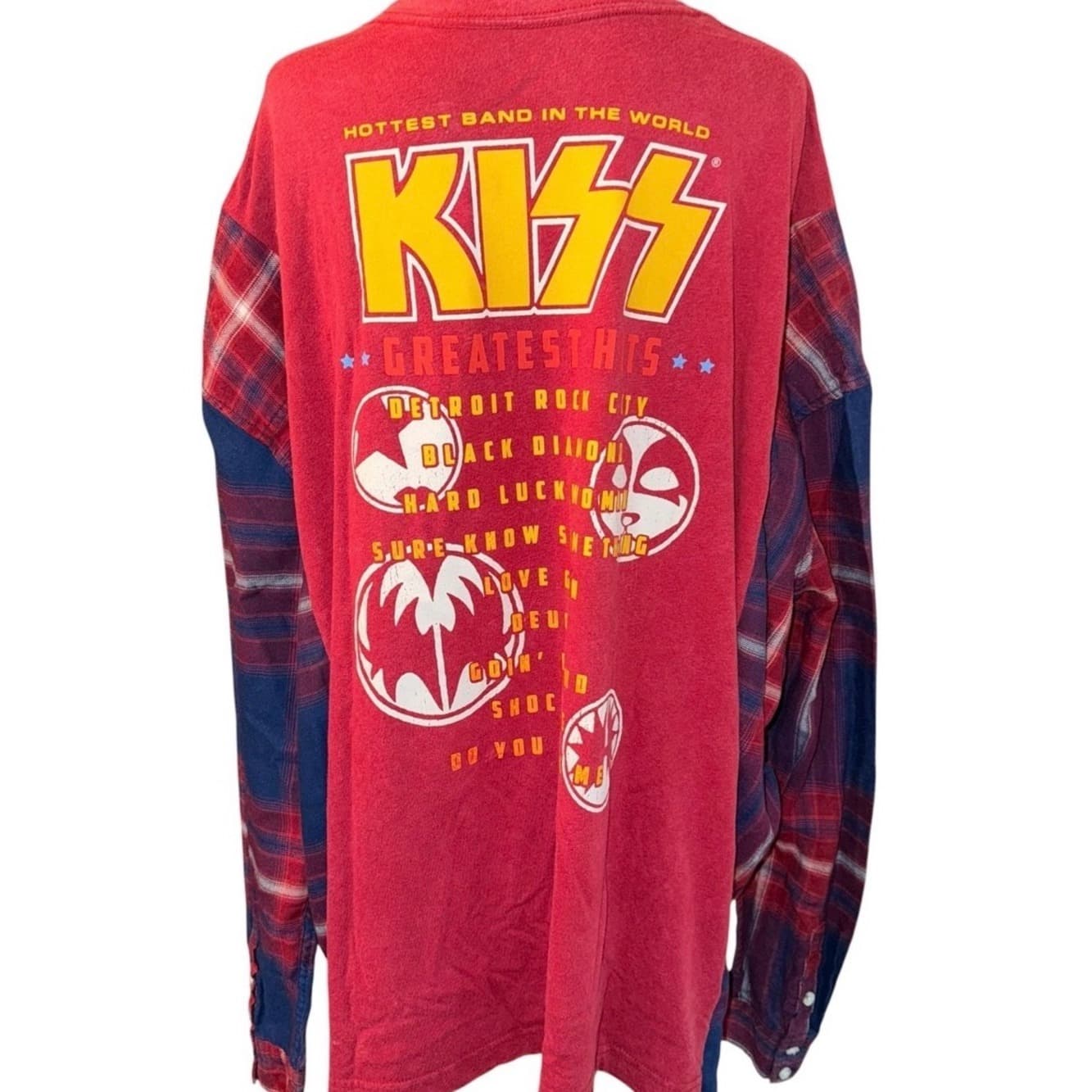 Reworked Upcycled KISS Tshirt Flannel - Thumbnail 2
