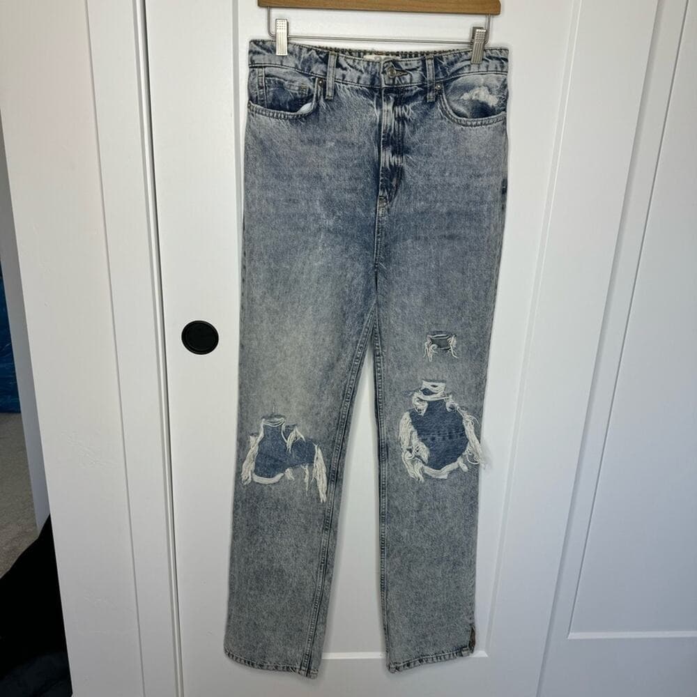 Free People Light Wash Distressed Straight Leg Jeans - Thumbnail 2
