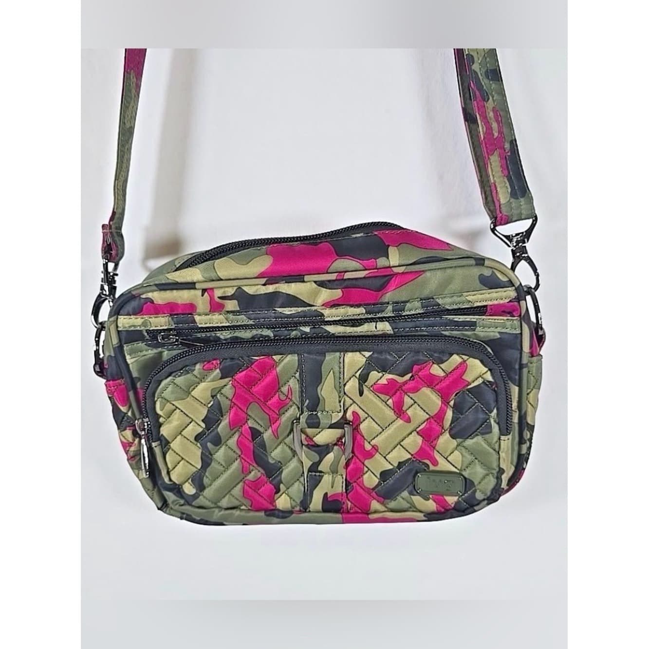 Lug Carousel Quilted Crossbody Bag in Pink Camo - Image 1