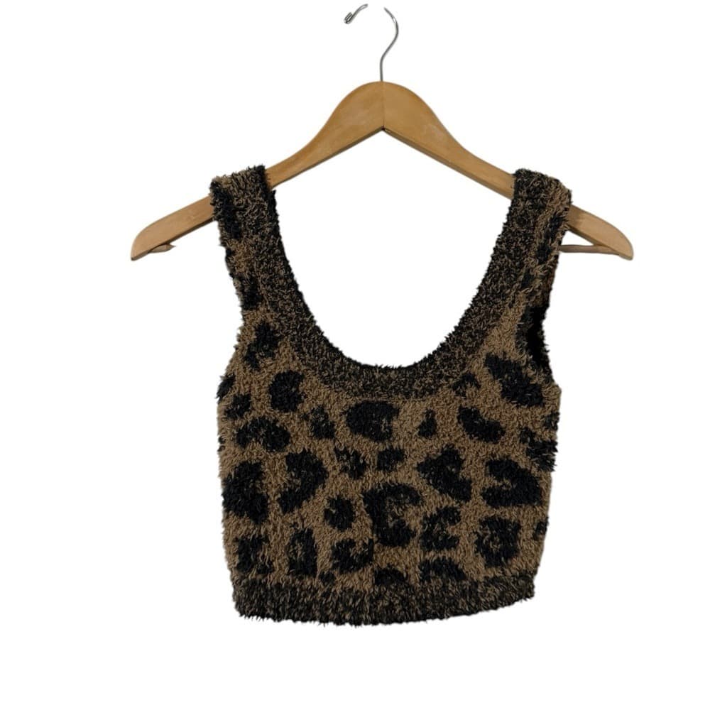 SKIMS Leopard-Print Cropped Fuzzy Tank Top in Brown and Black - Thumbnail 2
