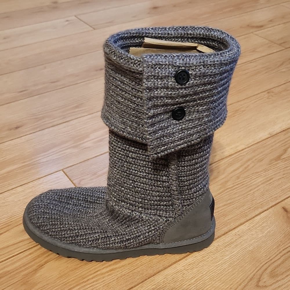 UGG Gray Knit Button Tall Cardy Boot - Thumbnail 6