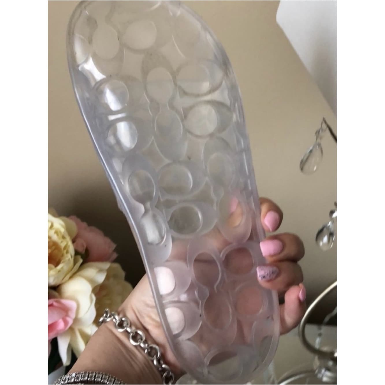 COACH Clear Iridescent Glitter Logo Jelly Pool Slides Slip On Sandals - Thumbnail 4