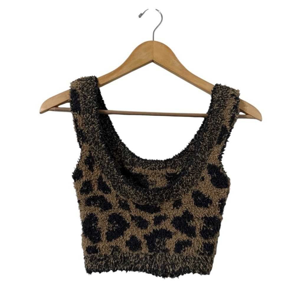 SKIMS Leopard-Print Cropped Fuzzy Tank Top in Brown and Black - Thumbnail 3