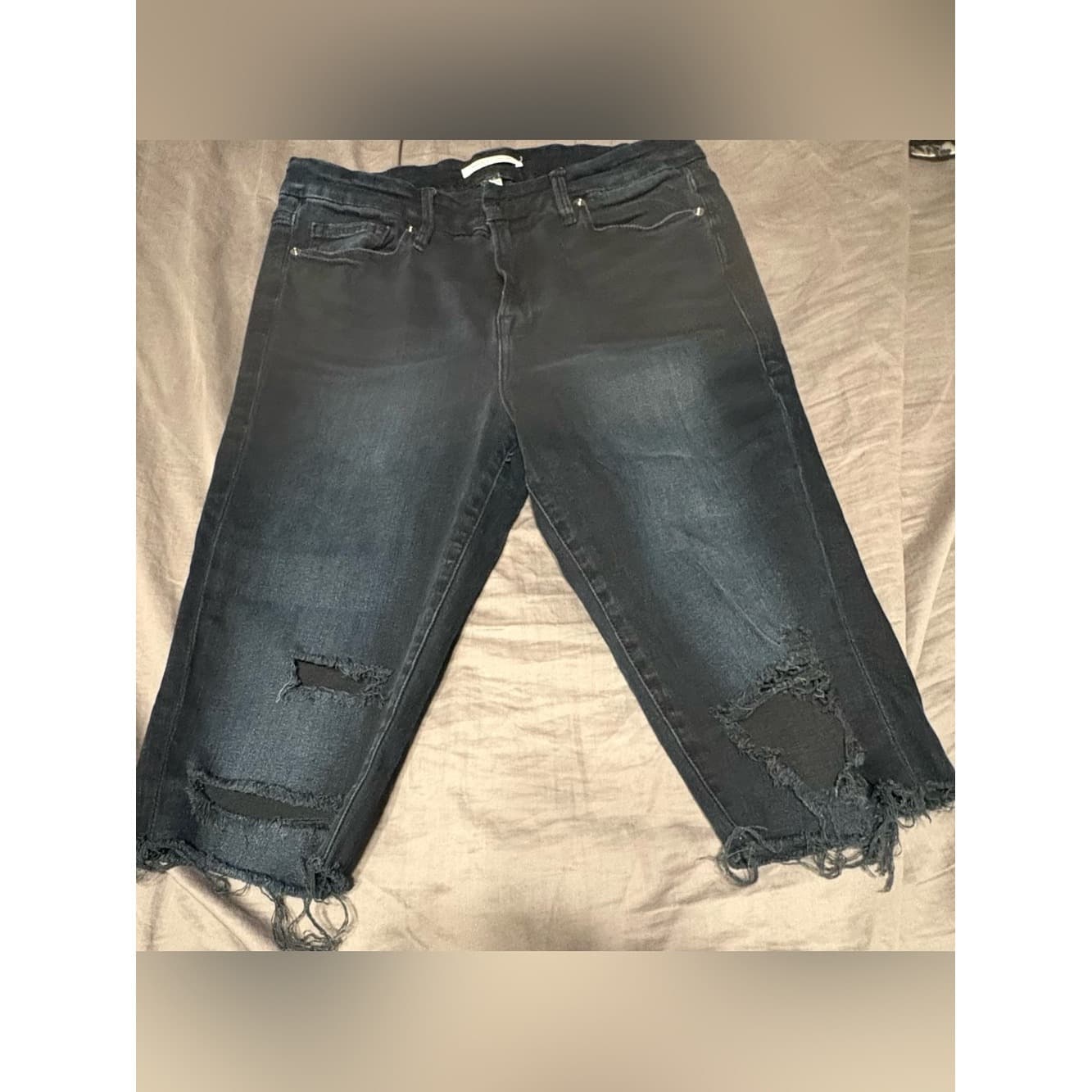 Good American Good Legs Distressed Cut Off Bermuda Shorts in Black - Image 1