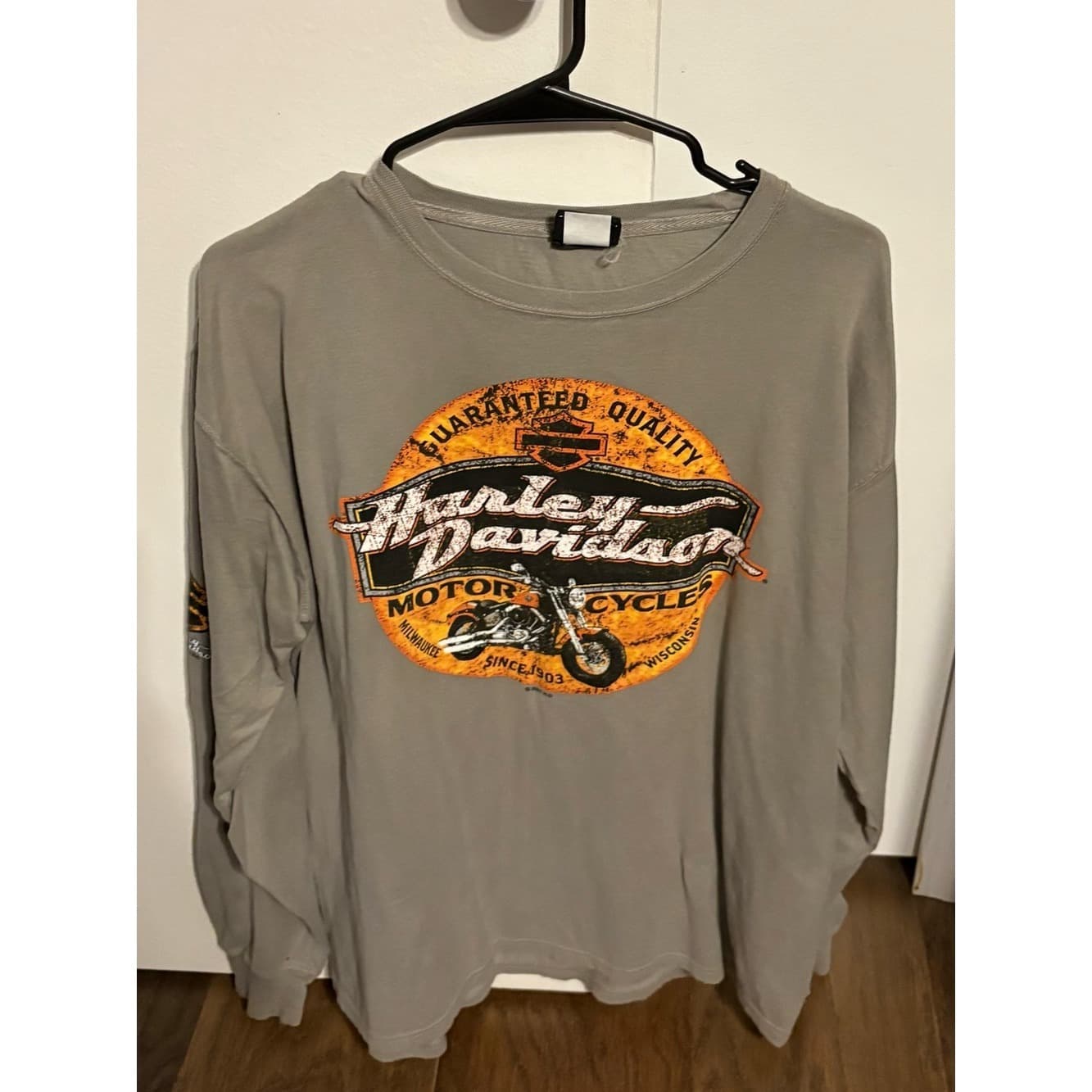 Harley-Davidson Detroit Gray Long Sleeve Tee with Orange Graphic - Image 1