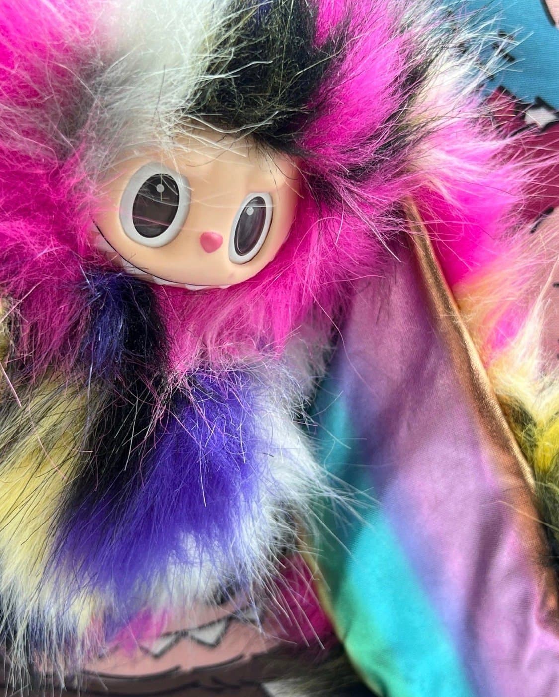Upcycled & Upgraded Bespoke Labubu - Rainbow Bedhead Bunny with Shimmery Ears - Thumbnail 3