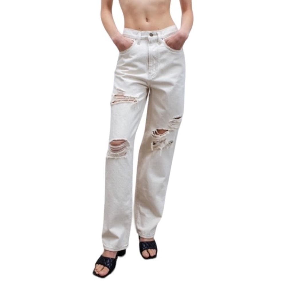 BDG High-Rise Distressed Jeans in Off-White - Image 1