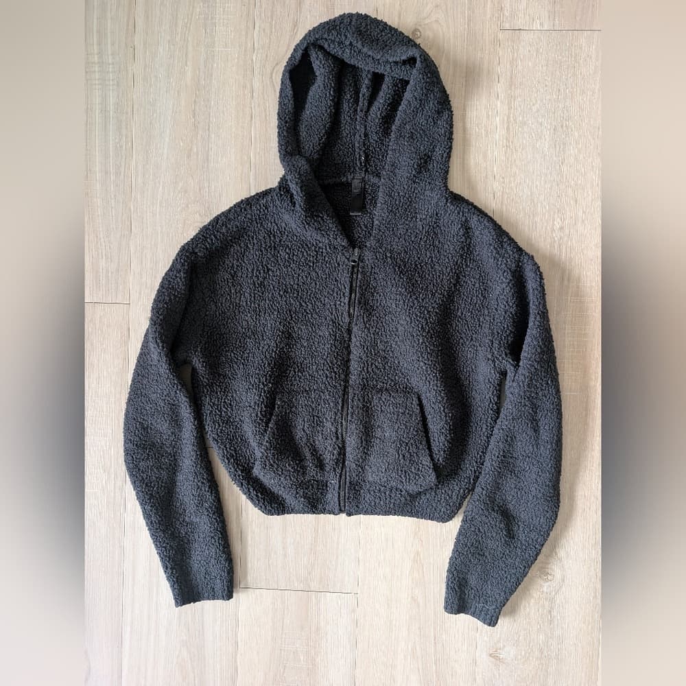 SKIMS Black Sherpa Zip-Up Hoodie - Thumbnail 2