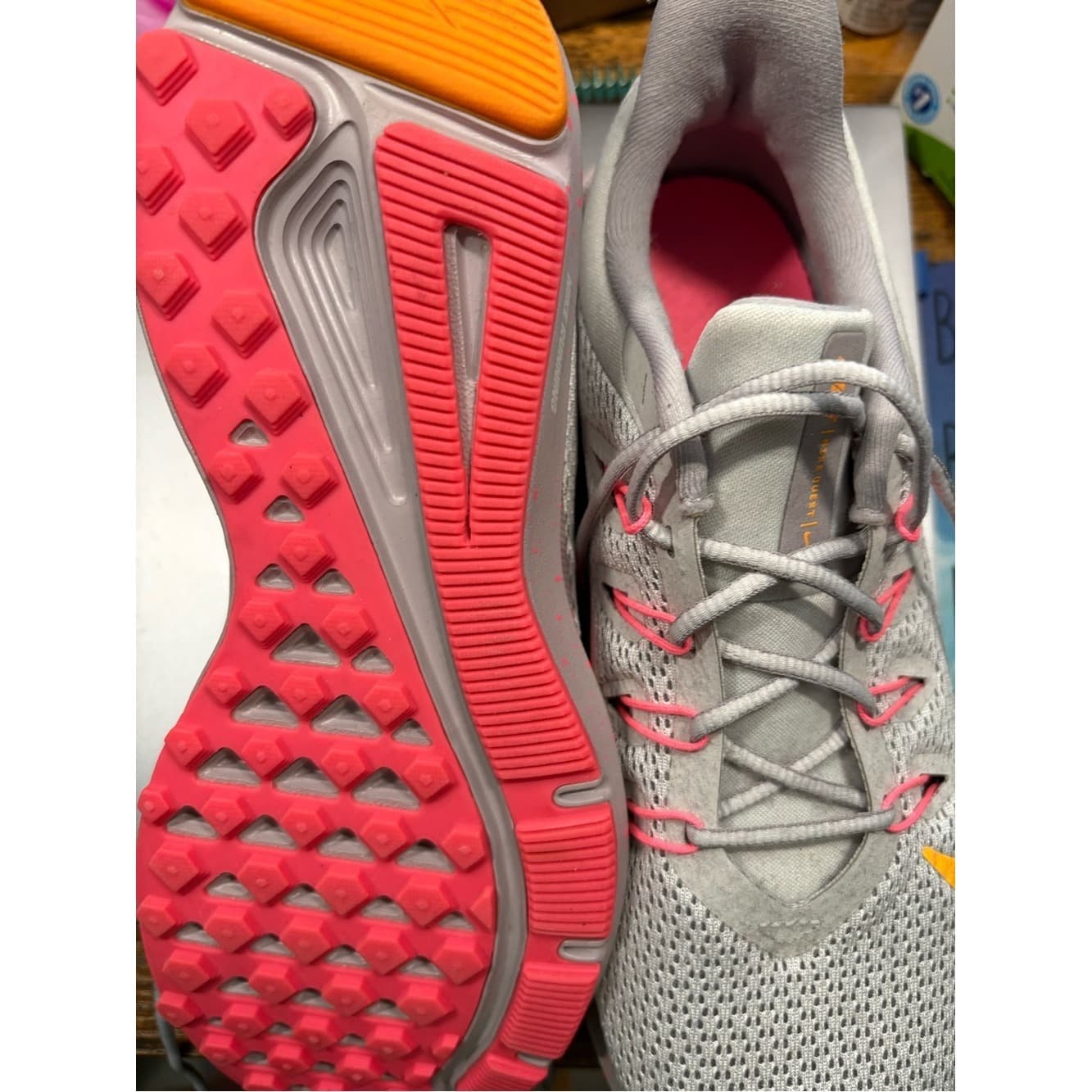 Nike Women's Light Gray Athletic Sneakers with Pink and Orange Accents - Thumbnail 2