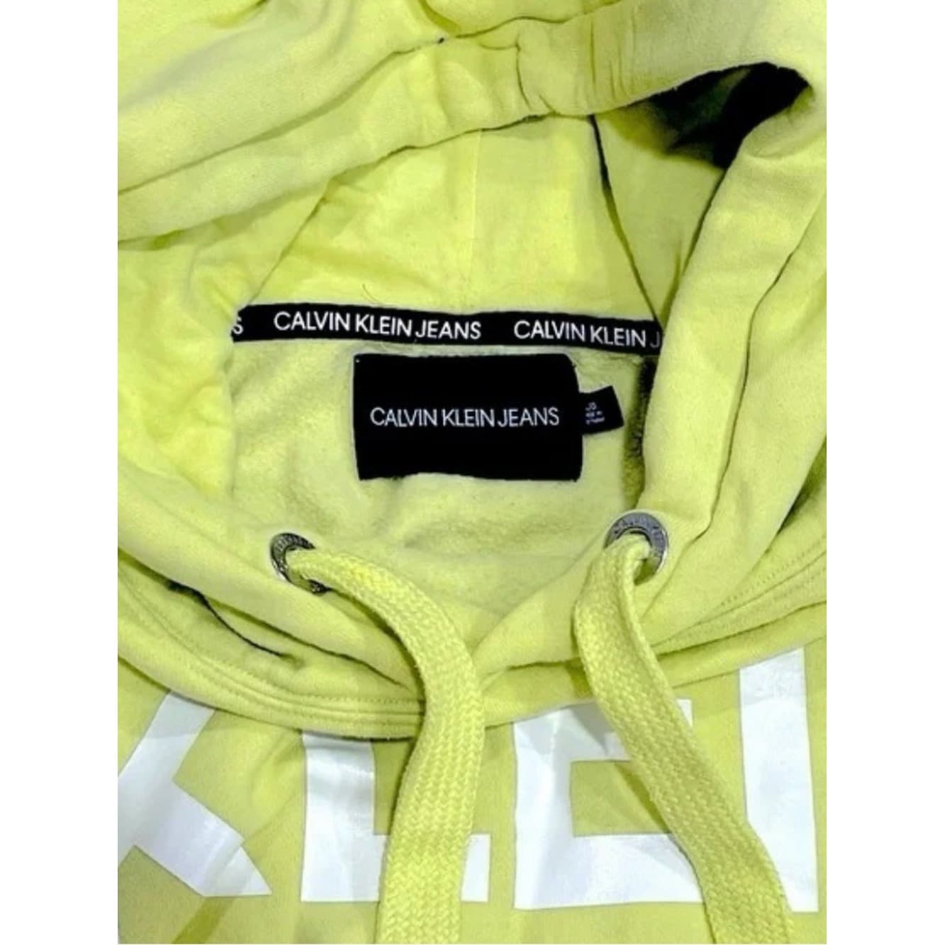 Calvin Klein Jeans Bright Yellow Hoodie with White Logo - Thumbnail 2