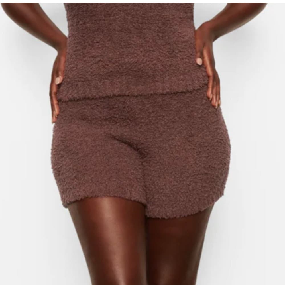 SKIMS Cozy Teddy Shorts in Chocolate Brown - Image 1