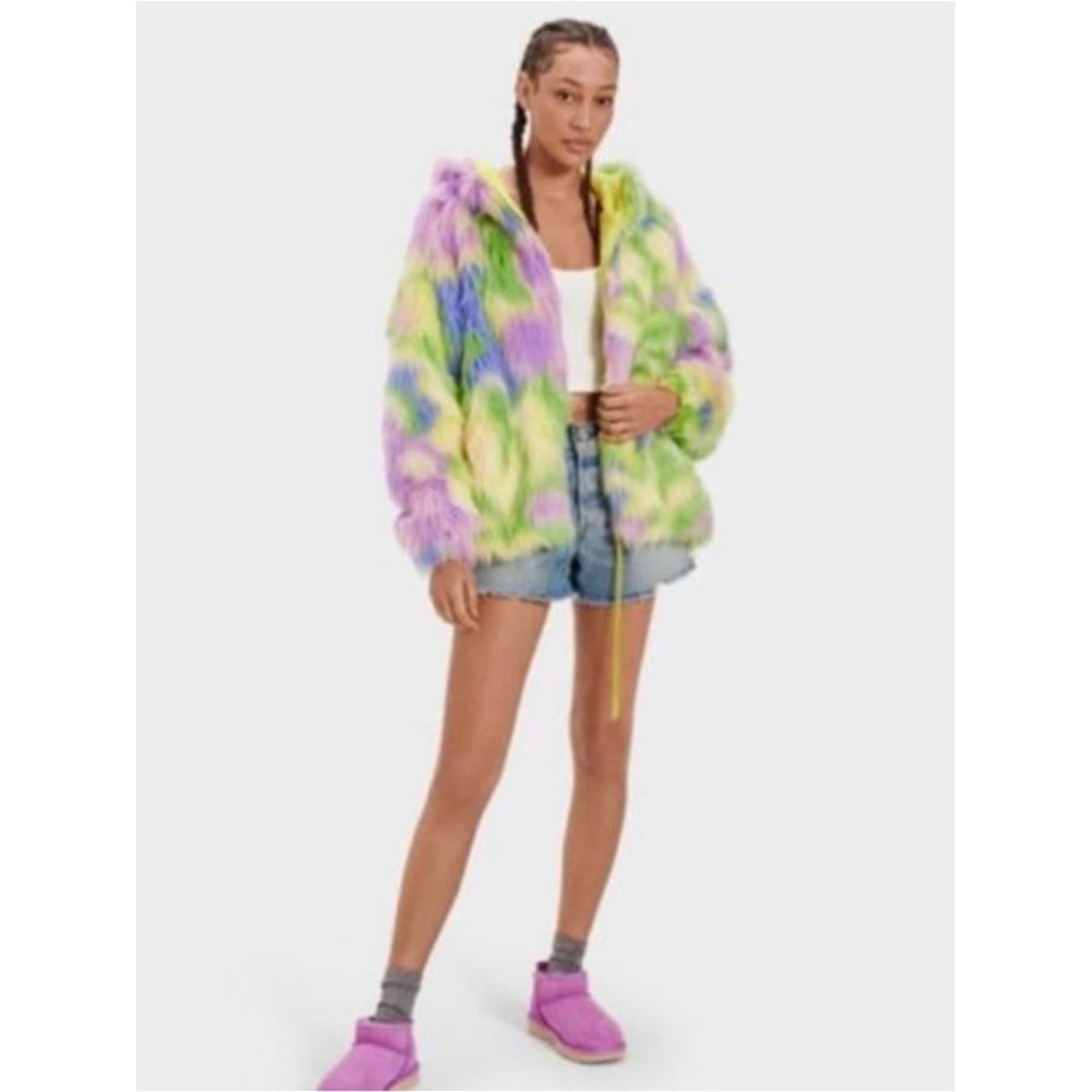 UGG Multicolor Tie-dye Faux Fur Zip-up Jacket - Thumbnail 3