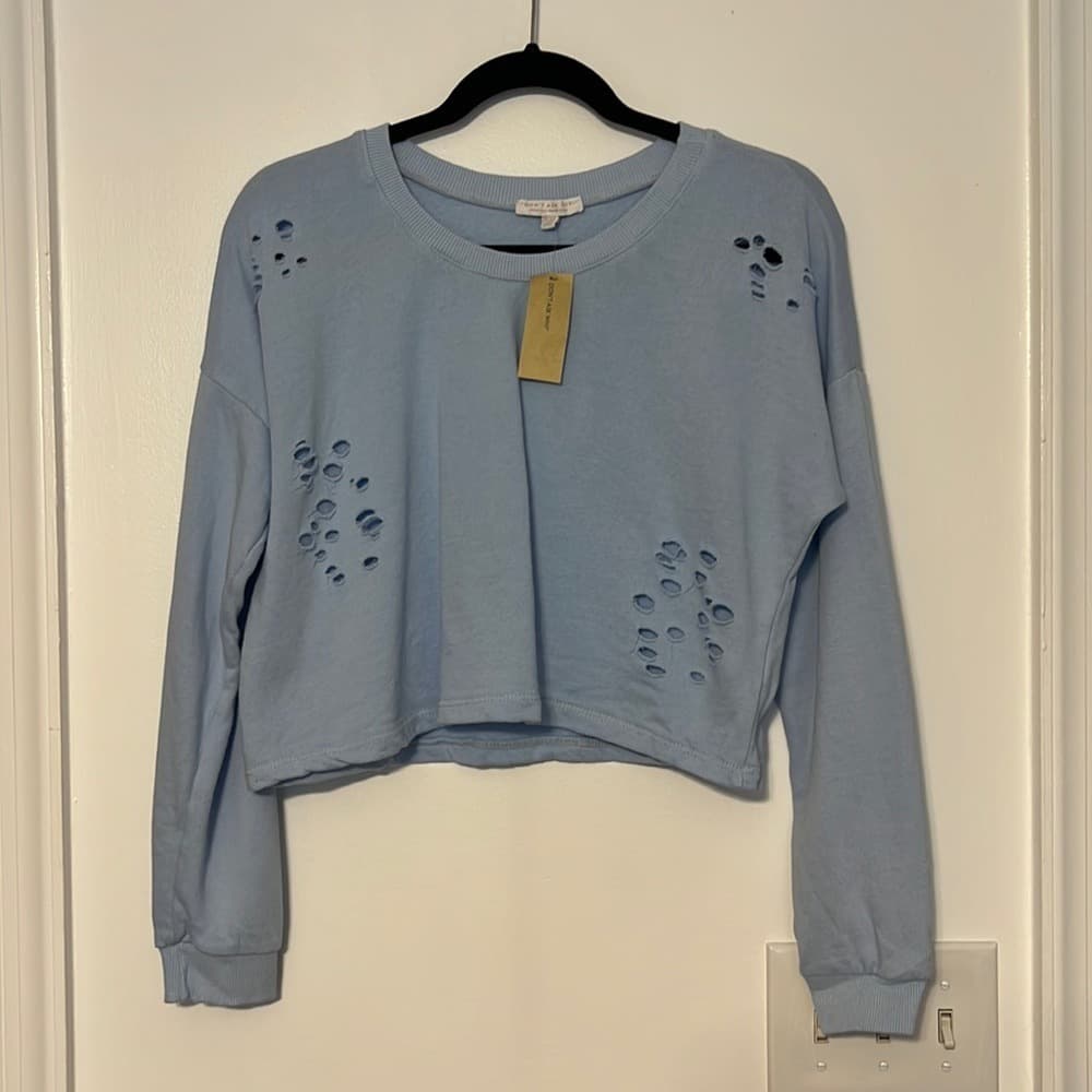 Aerie Don't Ask Why Distressed Cropped Sweatshirt - Thumbnail 2